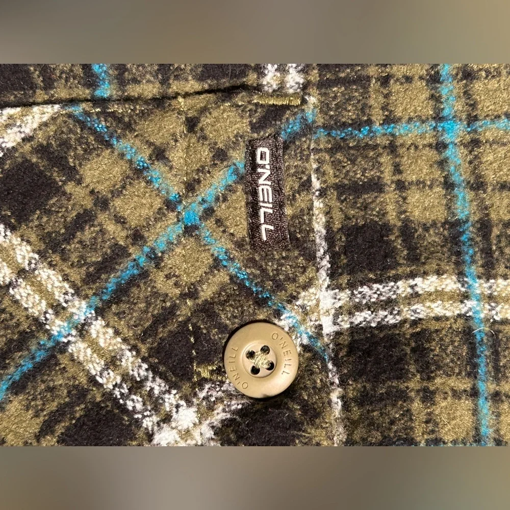 O'Neill Sherpa Lined Plaid Flannel Insulated Shirt Jacket Men‎ Small Blue Green - Picture 5 of 8